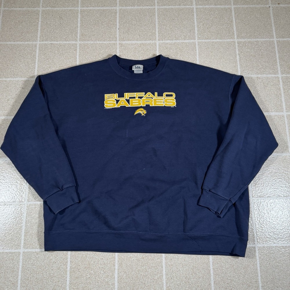 Vtg 90s Buffalo Sabres Lee Sport Crewneck Sweatshirt Navy Blue NHL Sz XL